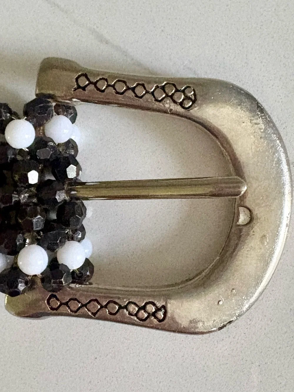 Vintage Black White Beaded Western Belt Woven Boho Statement 44” Adjustable 1.5”